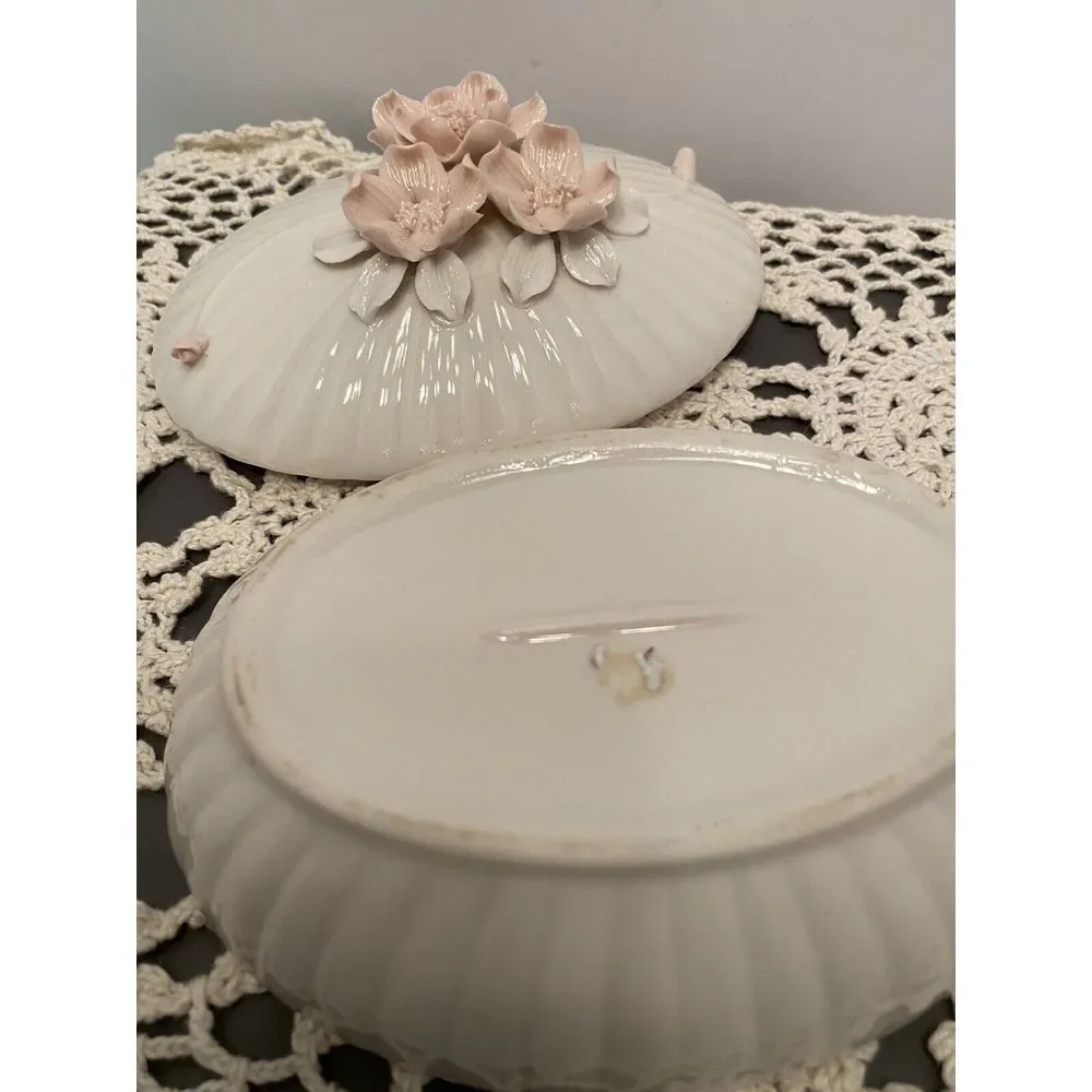 Vintage Trinket Box / Jewelry‎ Box Chase Japan Porcelain Pink Rose Lid. 6 Inches